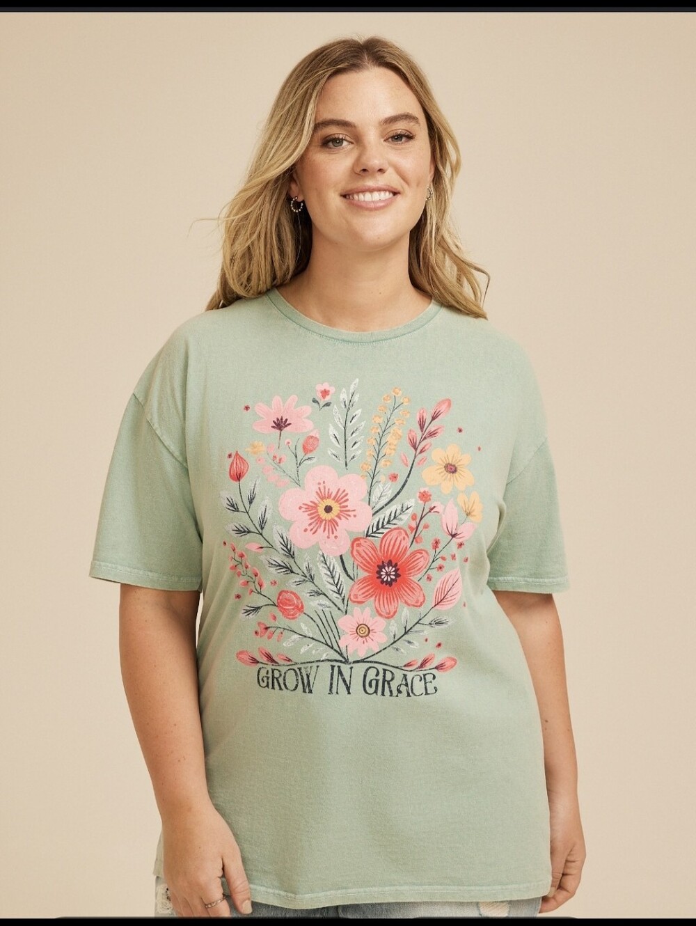 New with Tags Maurices Grow in Grace Floral Bouquet Blue T-Shirt Womens Large